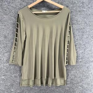 Cato Blouse Women M Medium Gray 3/4 Sleeve Round Neck Pullover Casual Solid